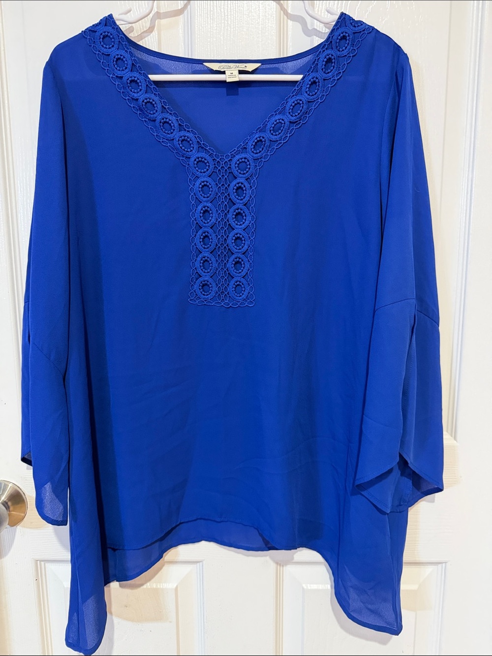 The Pioneer Woman Royal Blue Crochet Trim V-Neck Tunic Size Medium